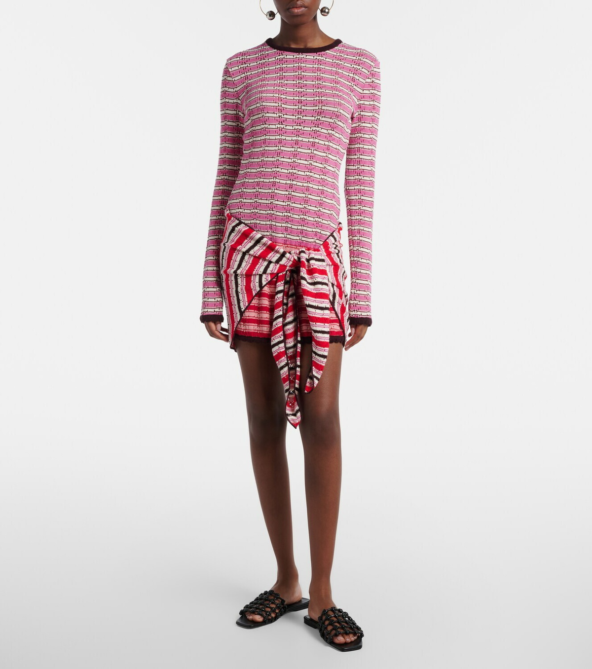 The Attico Striped crochet cotton minidress