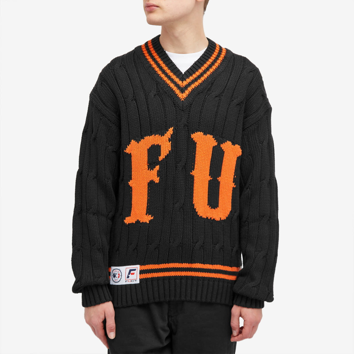 FUCT Men's Letterman V-Neck Knitted Jumper in Black
