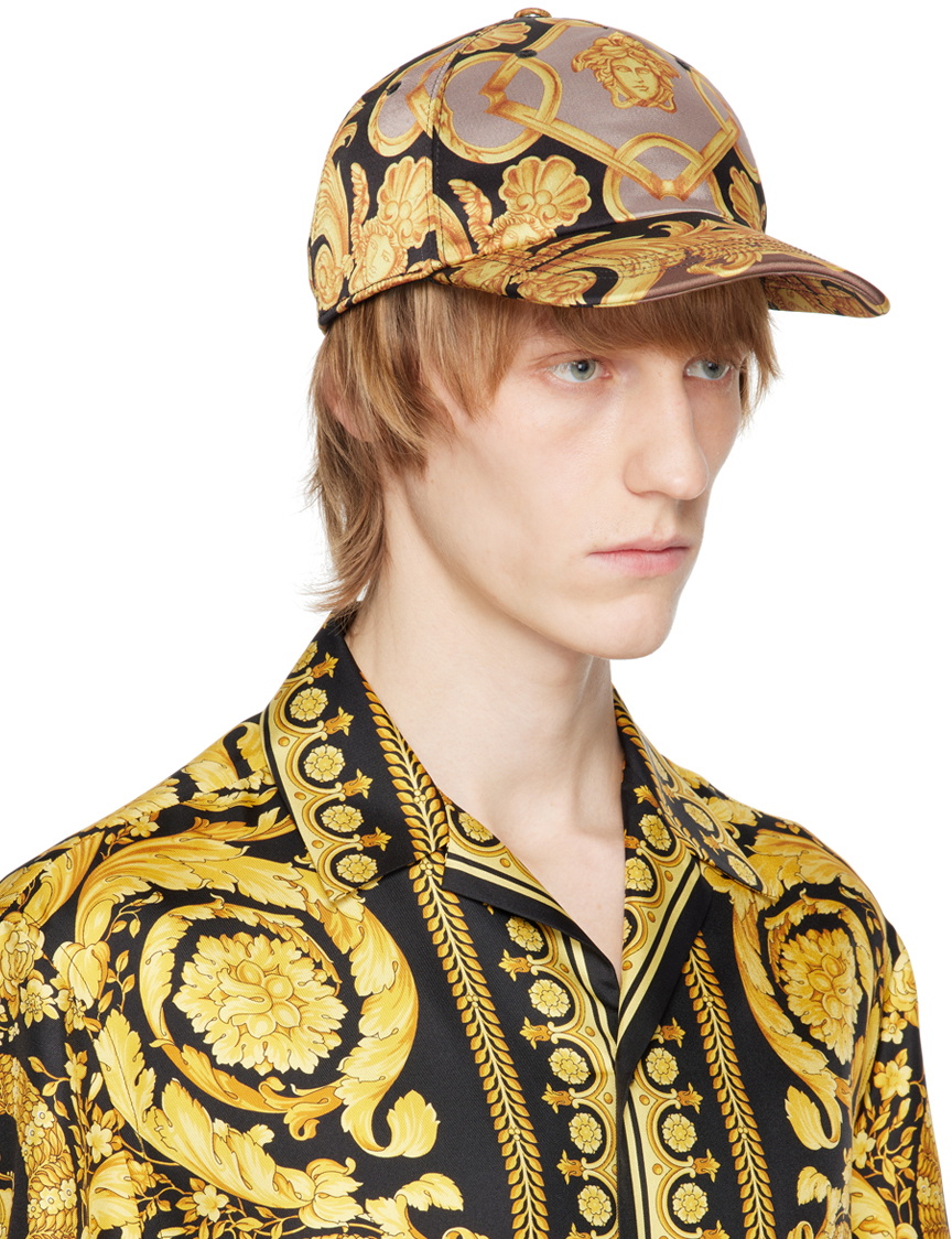 Versace Beige & Black Barocco Cap Versace