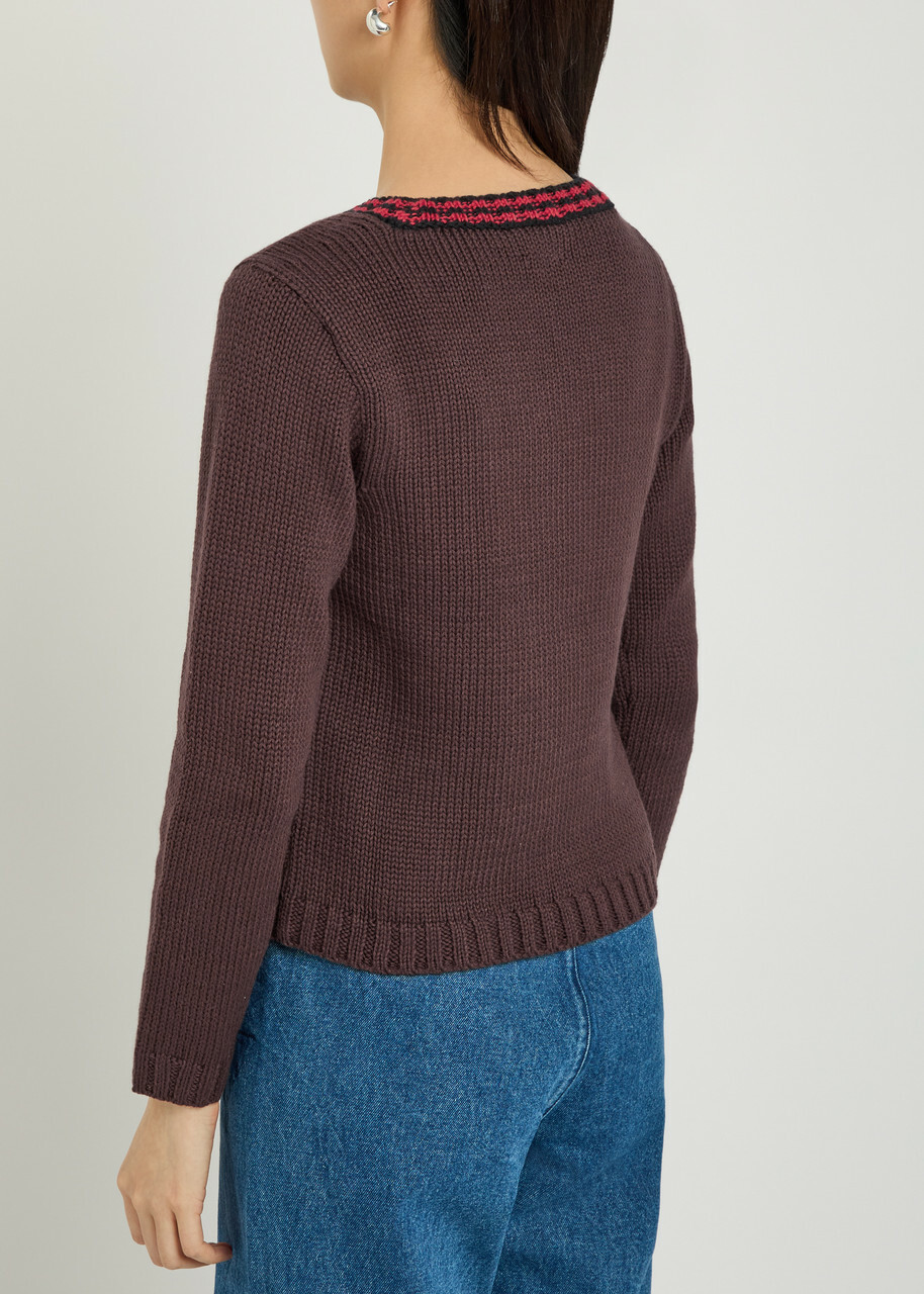 Bode Lapdog Intarsia Cotton and Wool-blend top Brown