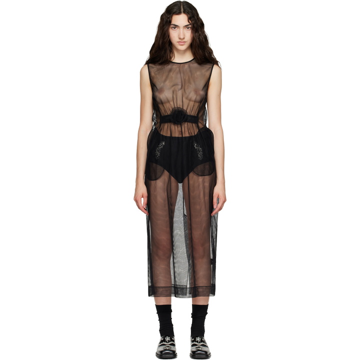 Photo: Simone Rocha Black Gathered Rose Contour Midi Dress