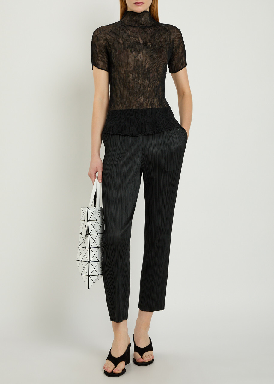 Issey Miyake Twist Pleated Semi-sheer Chiffon top Black