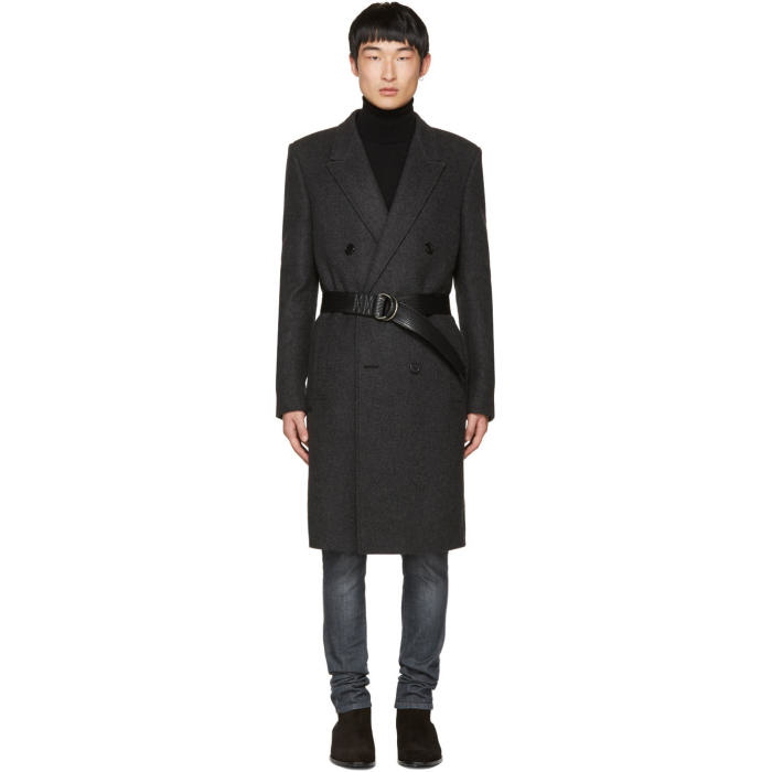 Photo: Saint Laurent Black Double-Breasted Belted Coat