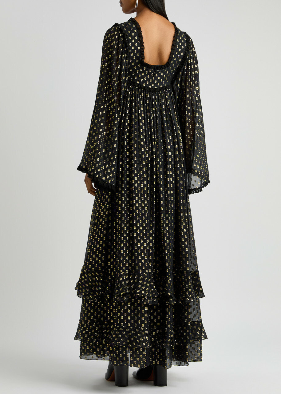 chinese dress ladies Black Pleated Chiffon Maxi Dress with Cutout and Crystal Beading Detai –  RAISA VANESSA INT