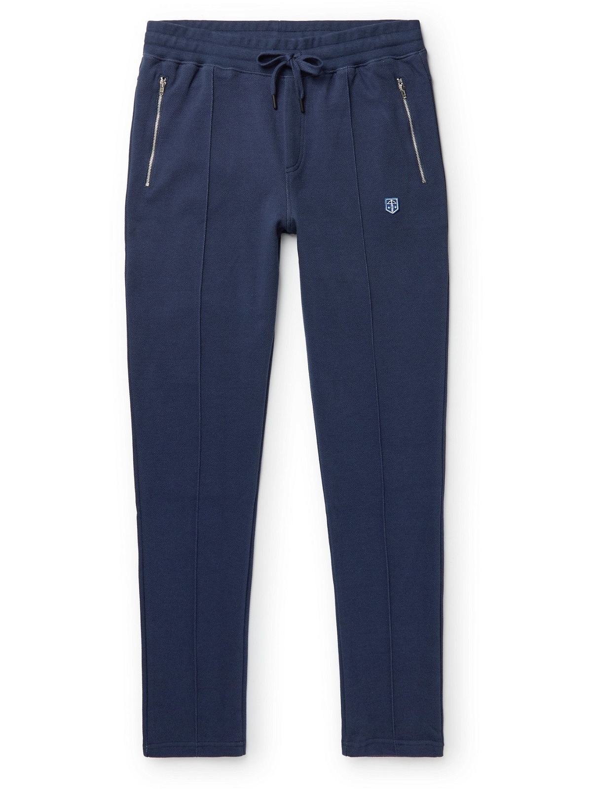 Photo: SCHIESSER - Peter Slim-Fit Tapered Fleece-Back Cotton-Blend Piqué Sweatpants - Blue
