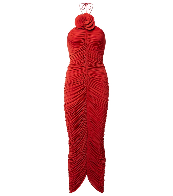 Photo: Magda Butrym Floral-appliqué ruched jersey midi dress