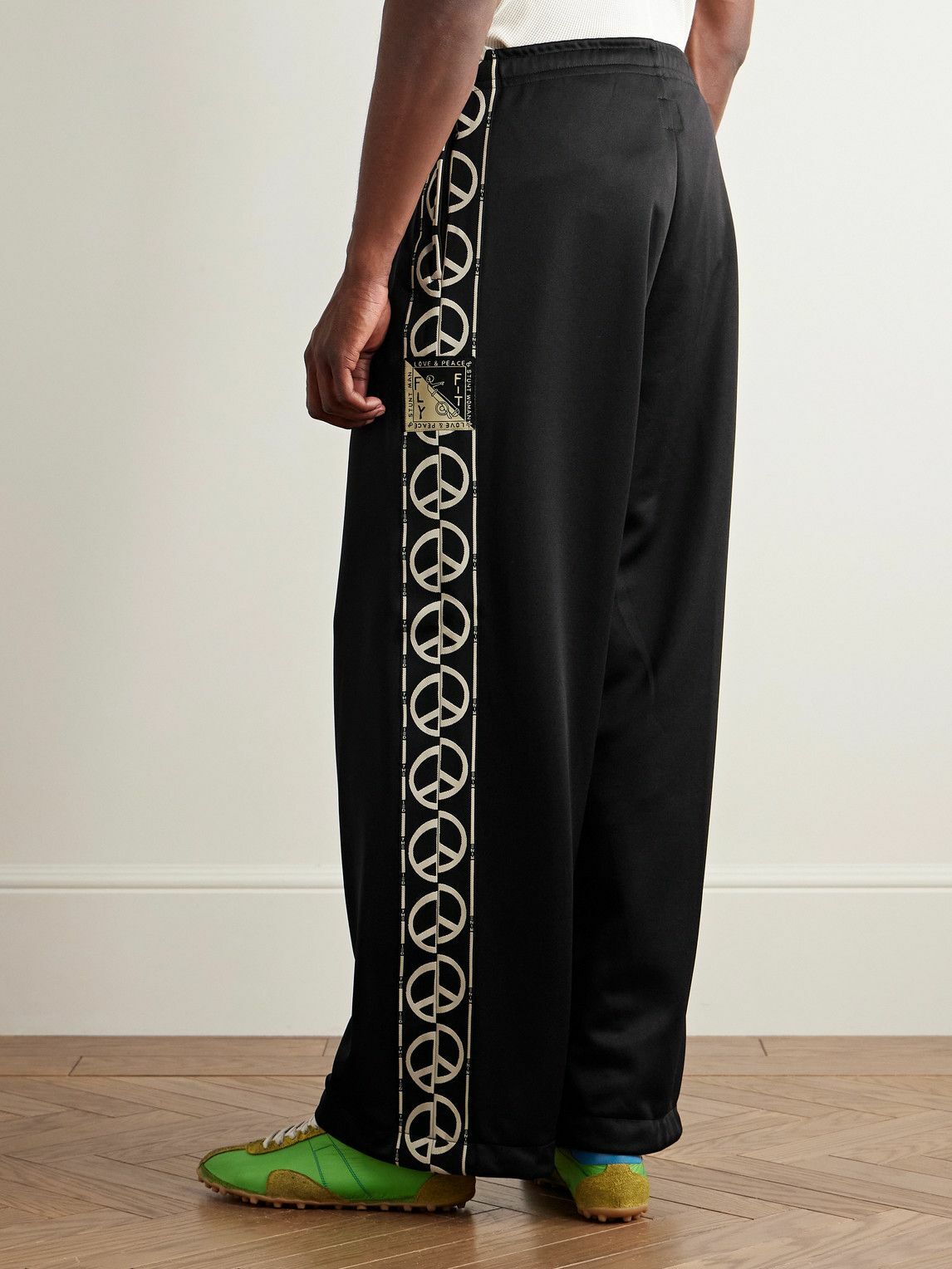 KAPITAL - TH.D.D. Wide-Leg Pleated Webbing-Trimmed Tech-Jersey