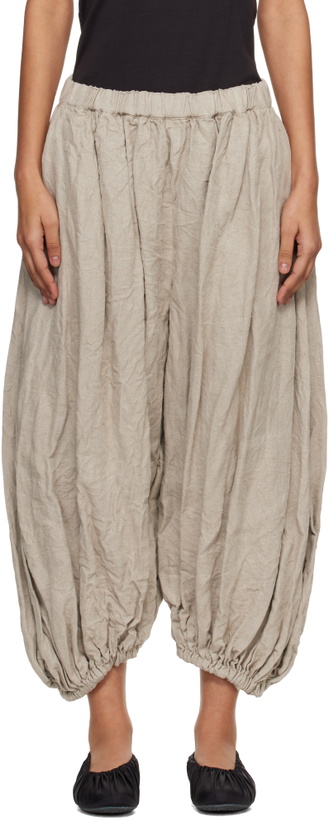Photo: Comme des Garçons Beige Linen Herringbone Garment Treated Trousers