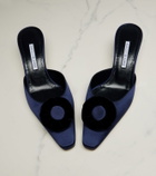 Manolo Blahnik Caulon floral-appliqué silk satin mules