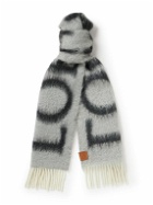 LOEWE - Fringed Leather-Trimmed Jacquard-Knit Scarf