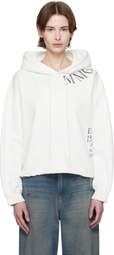 MM6 Maison Margiela White Raw Hem Hand Painted Logo Hoodie