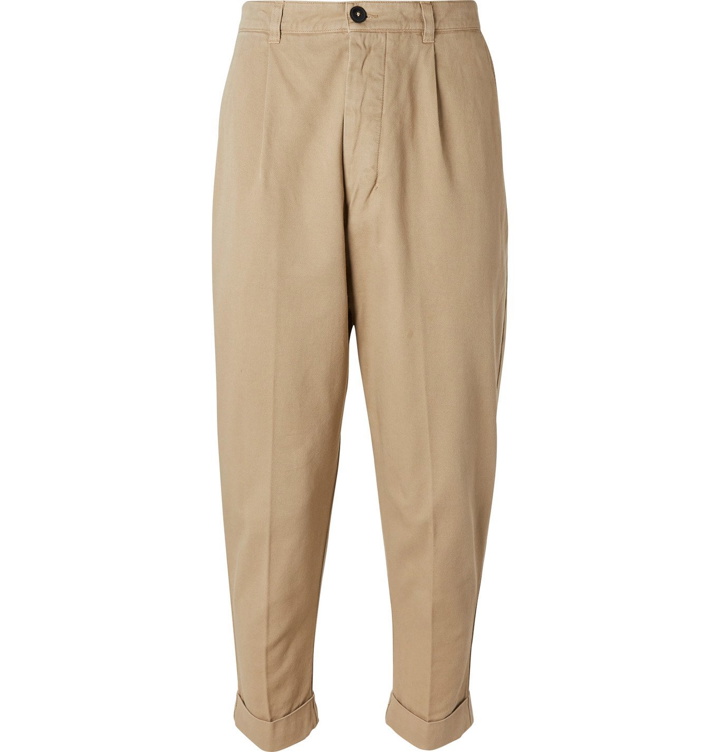 Photo: AMI - Tapered Cropped Pleated Cotton-Twill Trousers - Neutrals