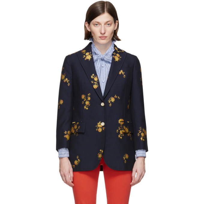 Navy Horsebit-jacquard cotton-blend suit jacket, Gucci