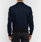 TOM FORD - Slim-Fit Leather-Trimmed Cotton and Linen-Blend Twill Bomber Jacket - Men - Navy