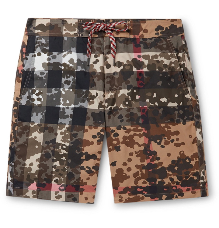 Photo: Burberry - Long-Length Camouflage-Print Shell Swim Shorts - Neutrals