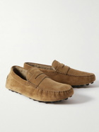 Tod's - Gommino Shearling-Trimmed Suede Driving Shoes - Brown