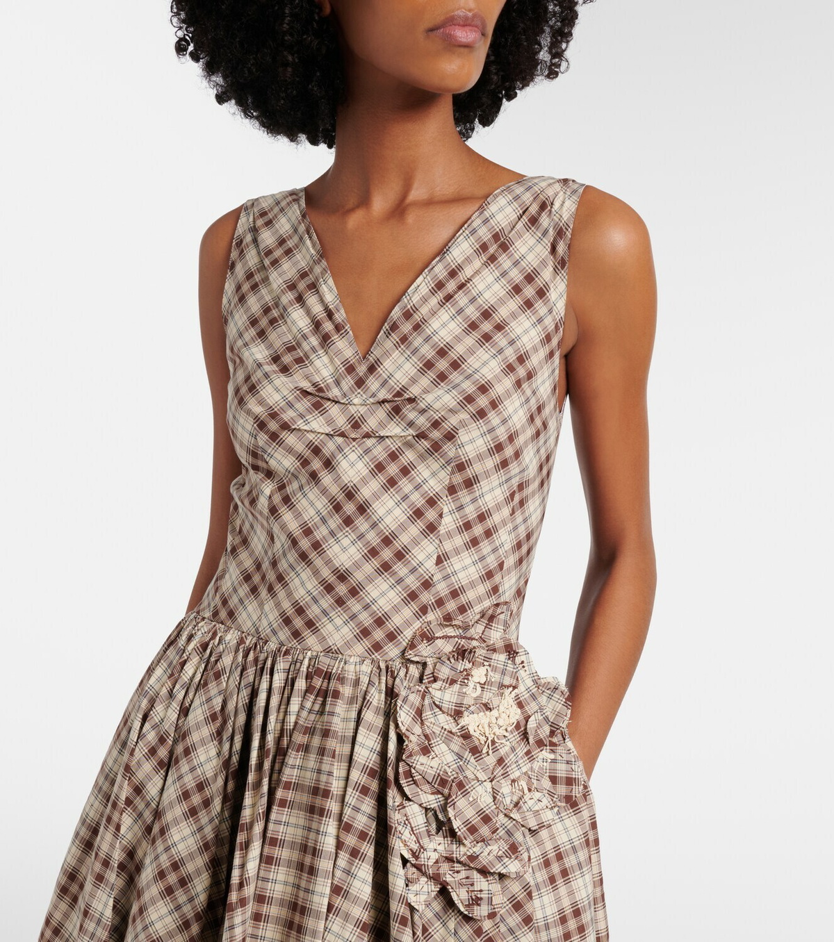 Prada Checked cotton poplin midi dress