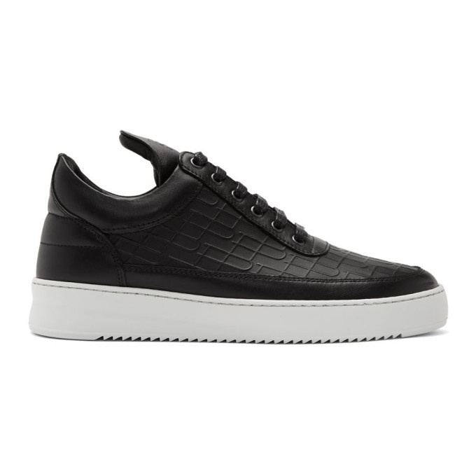 Photo: Filling Pieces Black Croc Low Top Ripple Sneakers