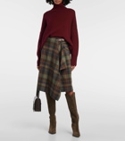 Polo Ralph Lauren Draped checked wool-blend midi skirt