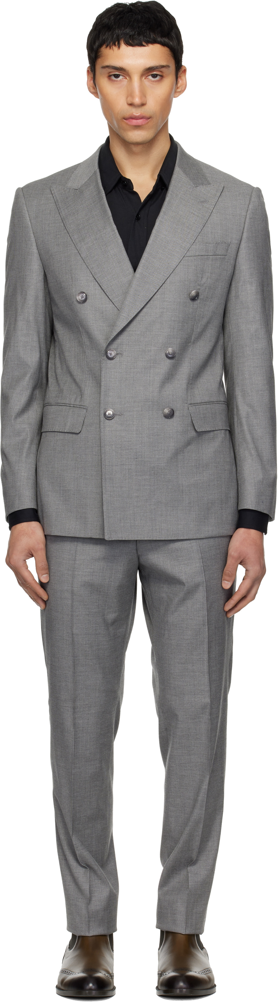 BOSS Gray Houndstooth Suit
