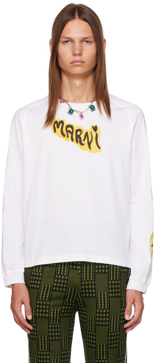 Marni White Graphic Long Sleeve T-Shirt Marni