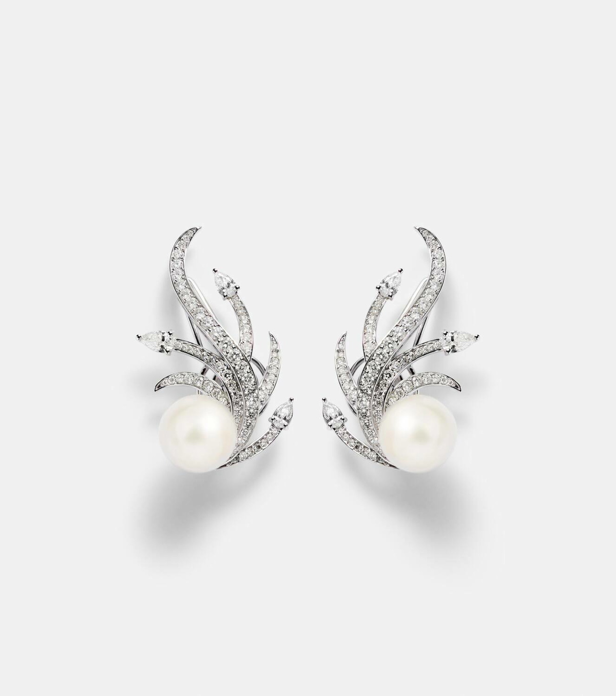 Yeprem 18kt white gold clip-on earrings with diamonds and freshwater pearls