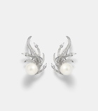 Yeprem 18kt white gold clip-on earrings with diamonds and freshwater pearls