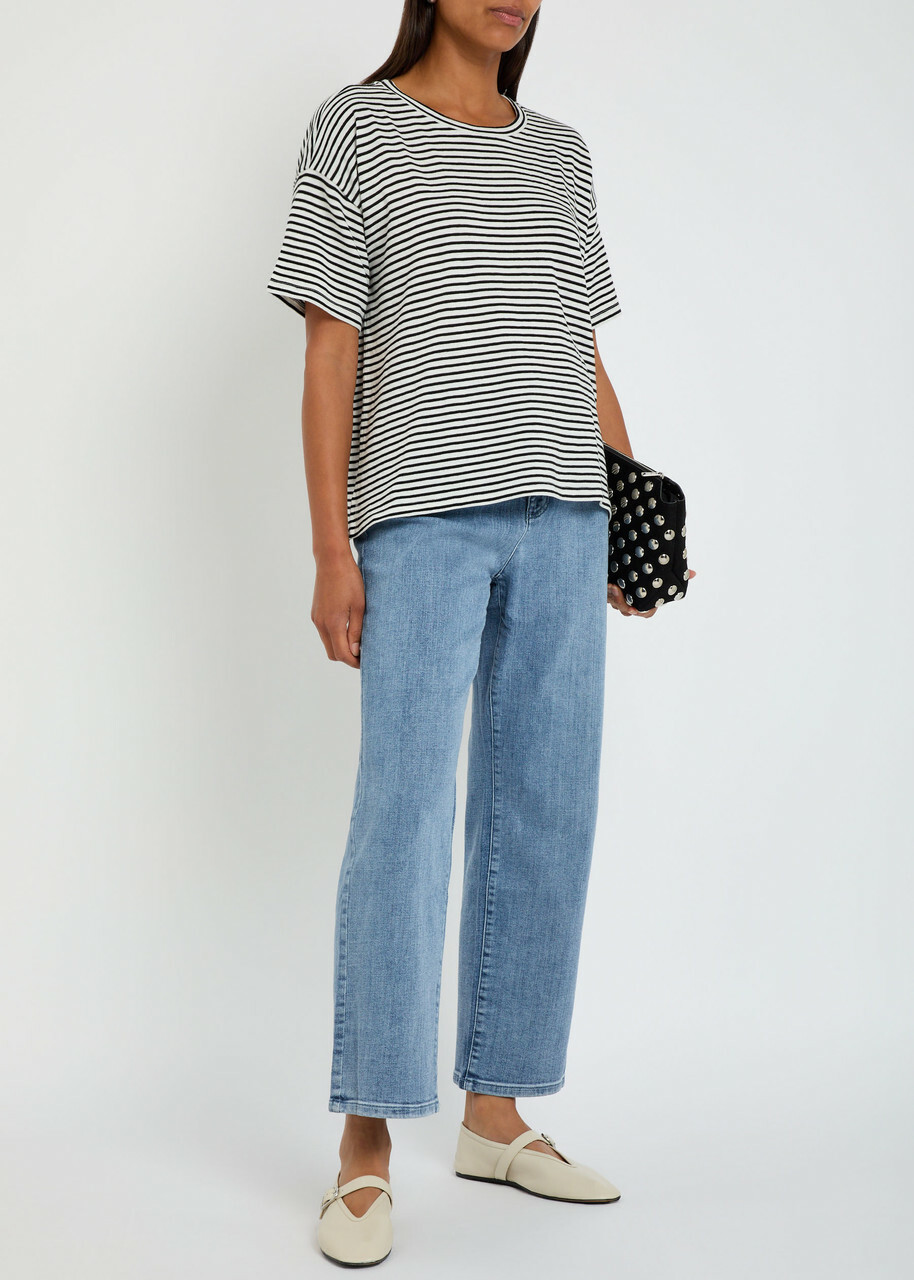 Eileen Fisher Striped Cotton-knit T-shirt Black And White