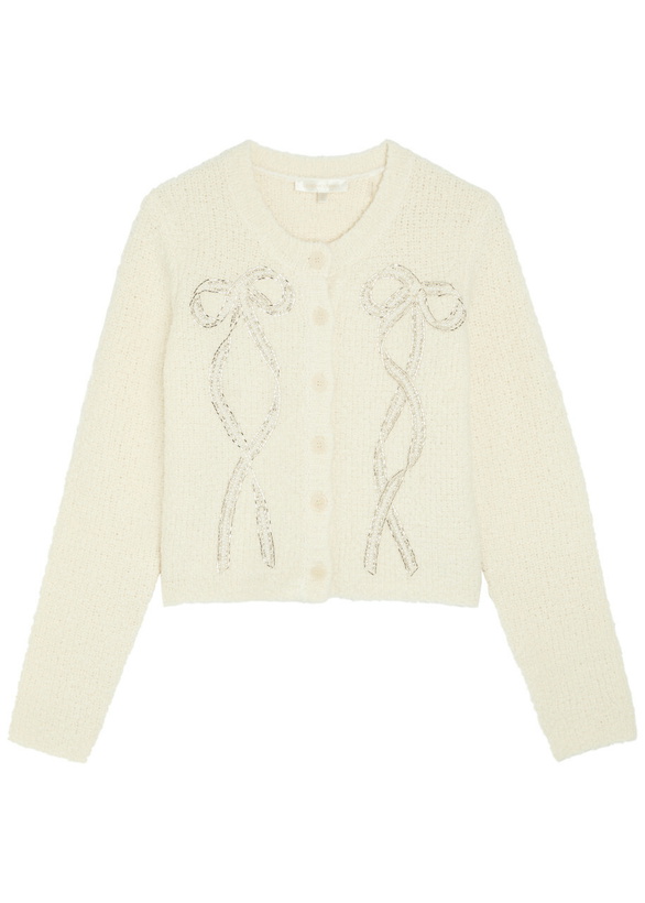 Photo: Loveshackfancy Leocadia Embellished Wool-blend Cardigan Ivory