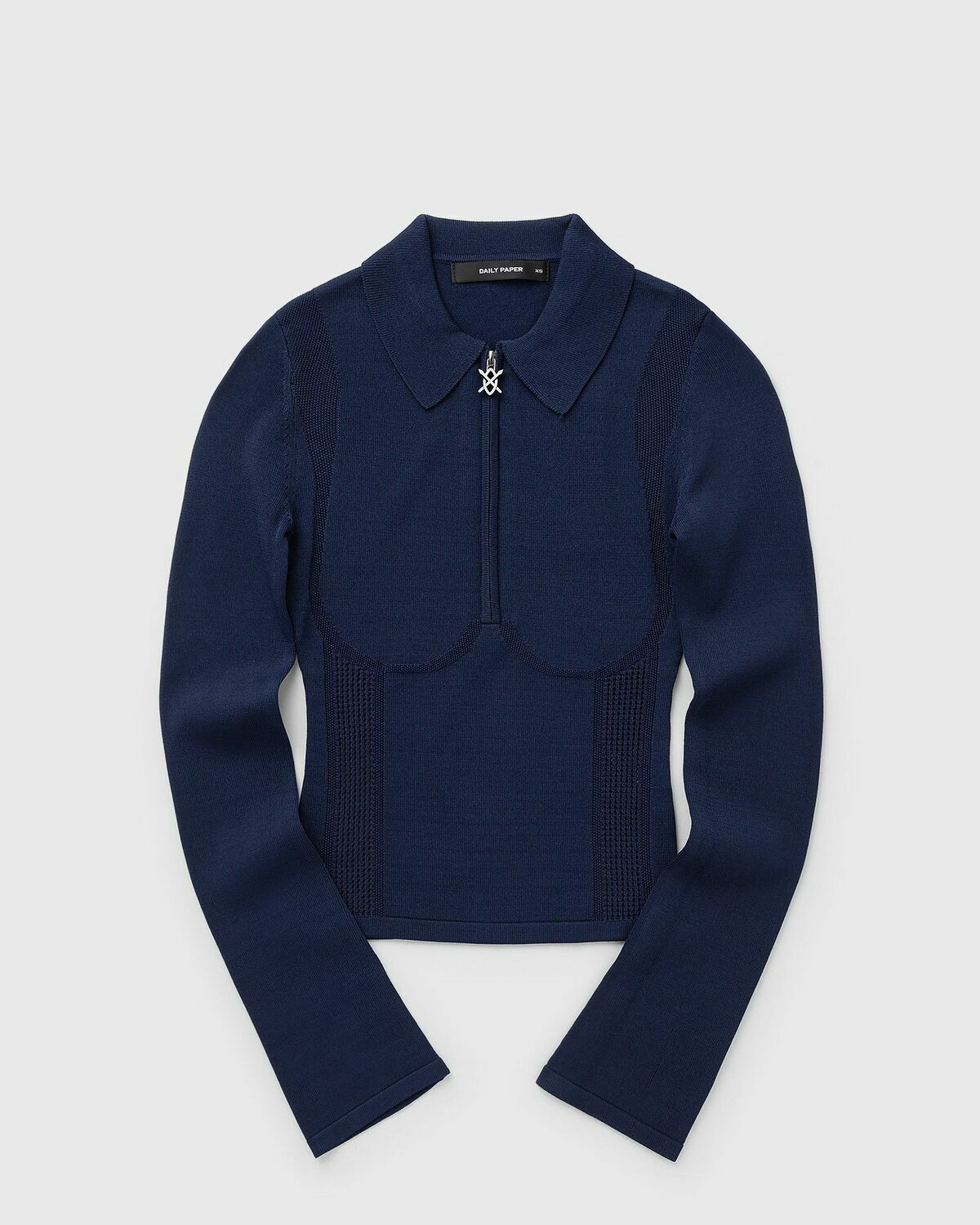Daily Paper Zip knit polo ls Blue Womens Top