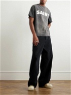 SAINT Mxxxxxx - Distressed Logo-Print Cotton-Jersey T-Shirt - Gray