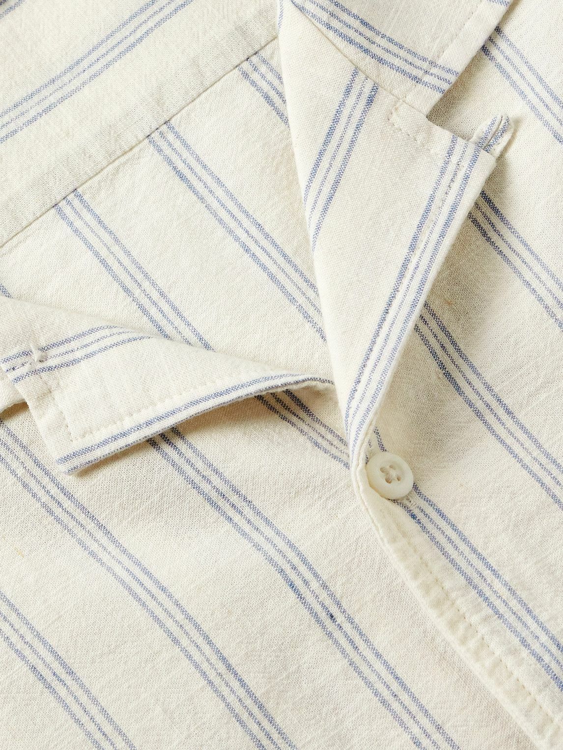 Onia - Vacation Convertible-Collar Striped Cotton and Linen-Blend Shirt - White