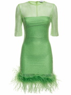 GIUSEPPE DI MORABITO - Embroidered Mesh Mini Dress W/ Feathers