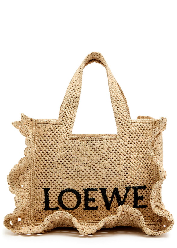 Photo: Loewe Font Ruffled Raffia Tote bag - Natural - One Size