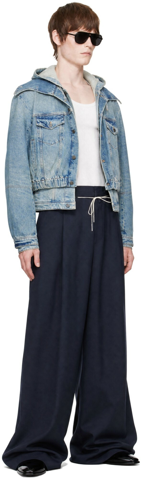EGONlab Blue Hooded Denim Bomber Jacket