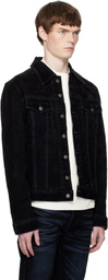 COÛT DE LA LIBERTÉ Black Johnny Stretch Suede Denim Trucker Jacket