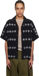 Glass Cypress Black Silk Flower Bowling Shirt