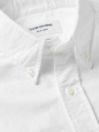 THOM BROWNE - Button-Down Collar Striped Grosgrain-Trimmed Cotton-Oxford Shirt - White