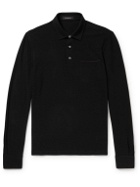 Ermenegildo Zegna - Leather-Trimmed Cotton-Piqué Polo Shirt - Black