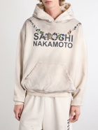 Satoshi Nakamoto - Necklace Logo-Print Embellished Distressed Cotton-Jersey Hoodie - White