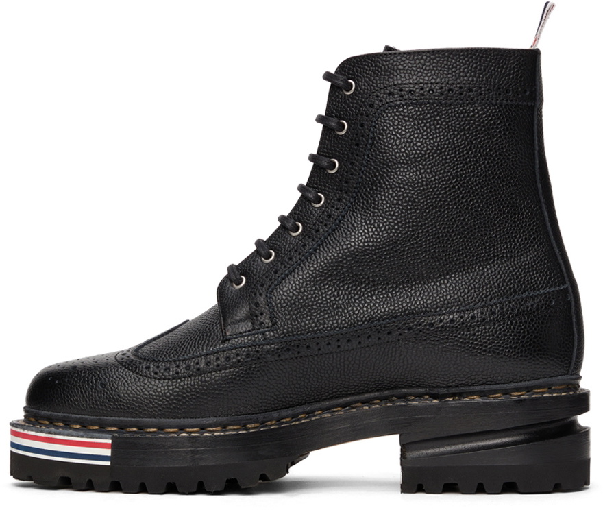 Thom Browne Black Longwing Hiking Sole Stripe Lace-Up Boots