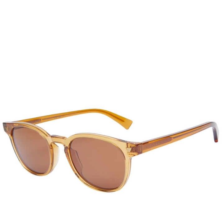 Photo: Bottega Veneta Eyewear Men's Bottega Veneta Soft Recycled Acetate Panthos Sunglasses in Yellow/Brown