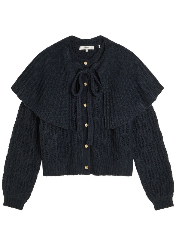Photo: Frame Cape-effect Cable-knit Wool-blend Cardigan Navy