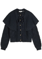 Frame Cape-effect Cable-knit Wool-blend Cardigan Navy