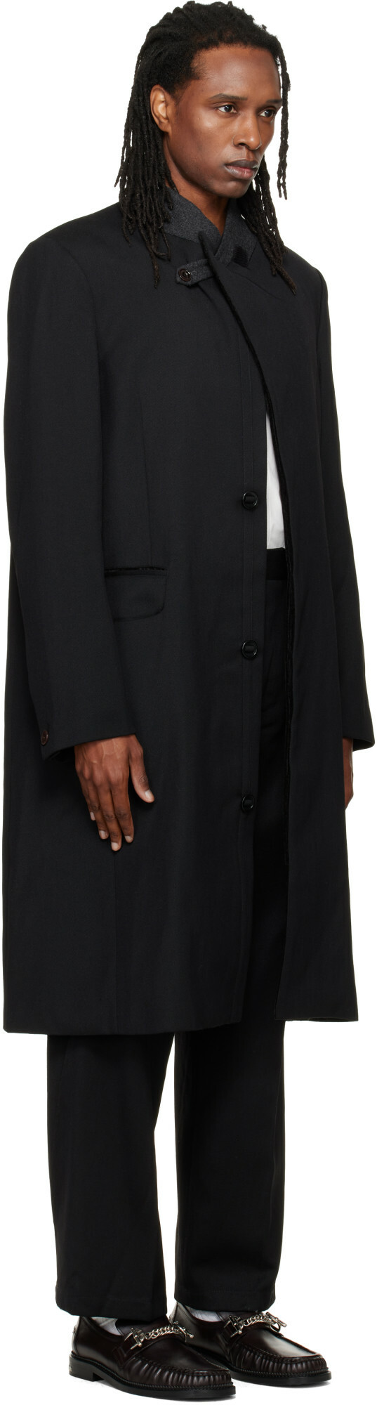 NULLUS Black Pierced Collar Coat