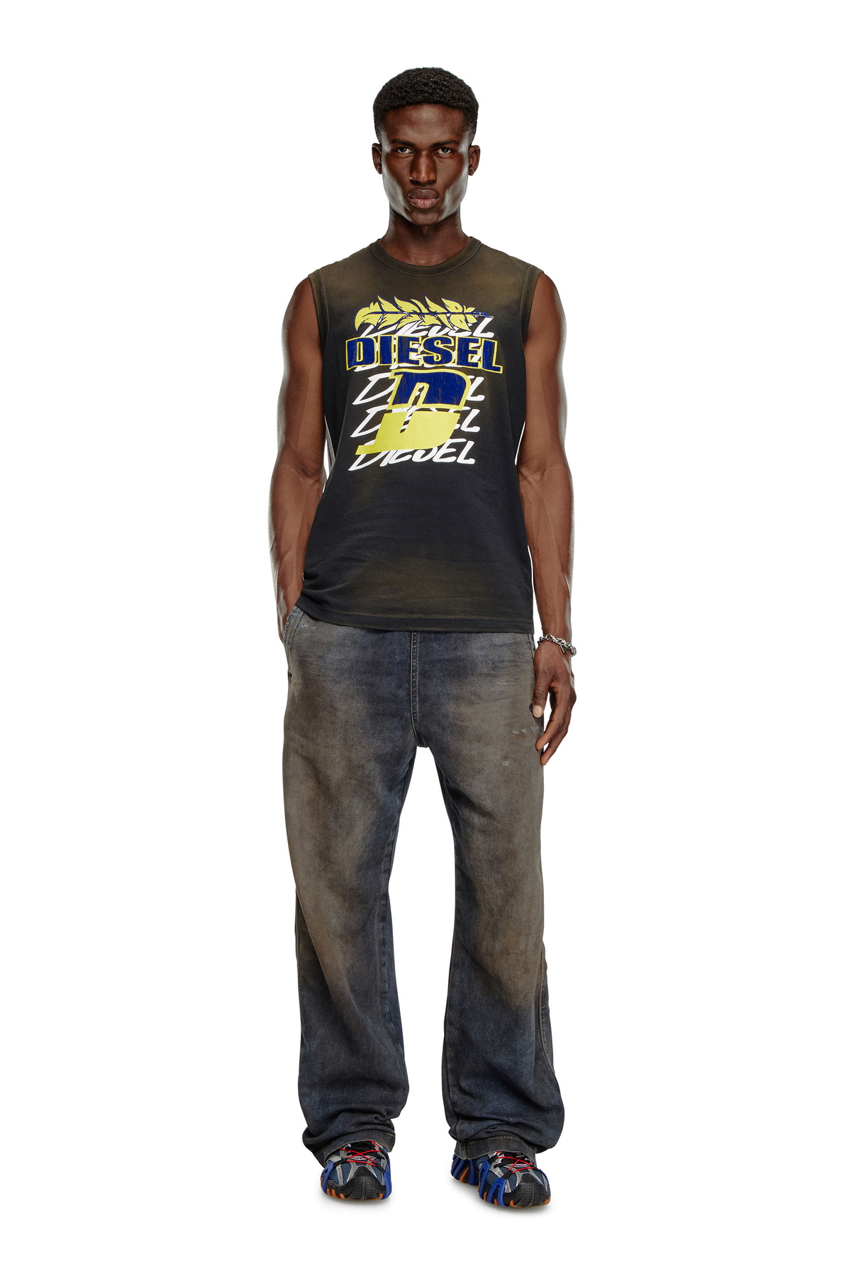 Diesel Sun-faded tank top with side bands - T-Shirts Mens in