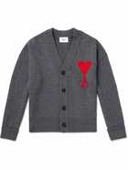 AMI PARIS - Logo-Intarsia Wool Cardigan - Gray