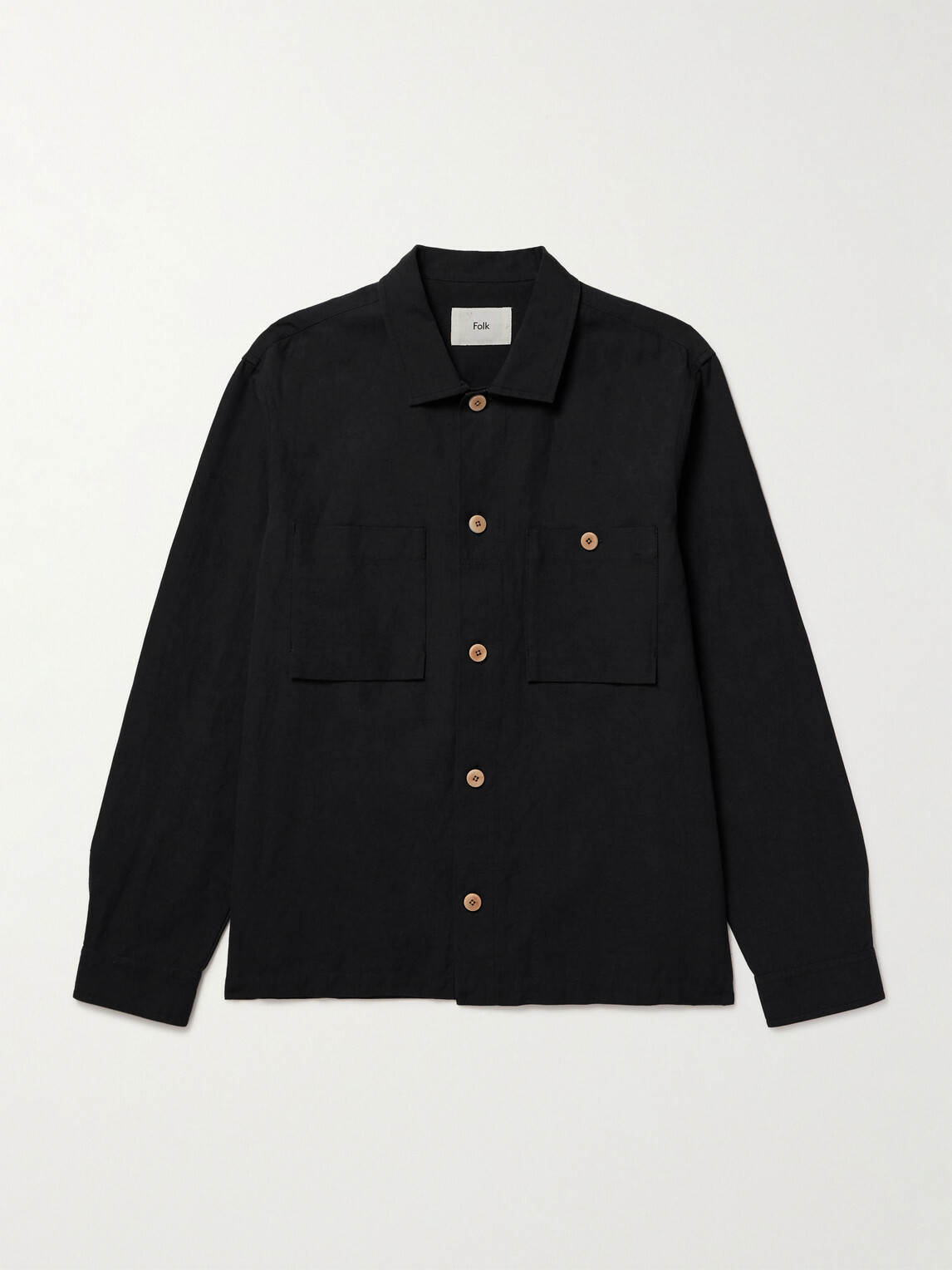 Folk - Patch Linen and Cotton-Blend Overshirt - Blue