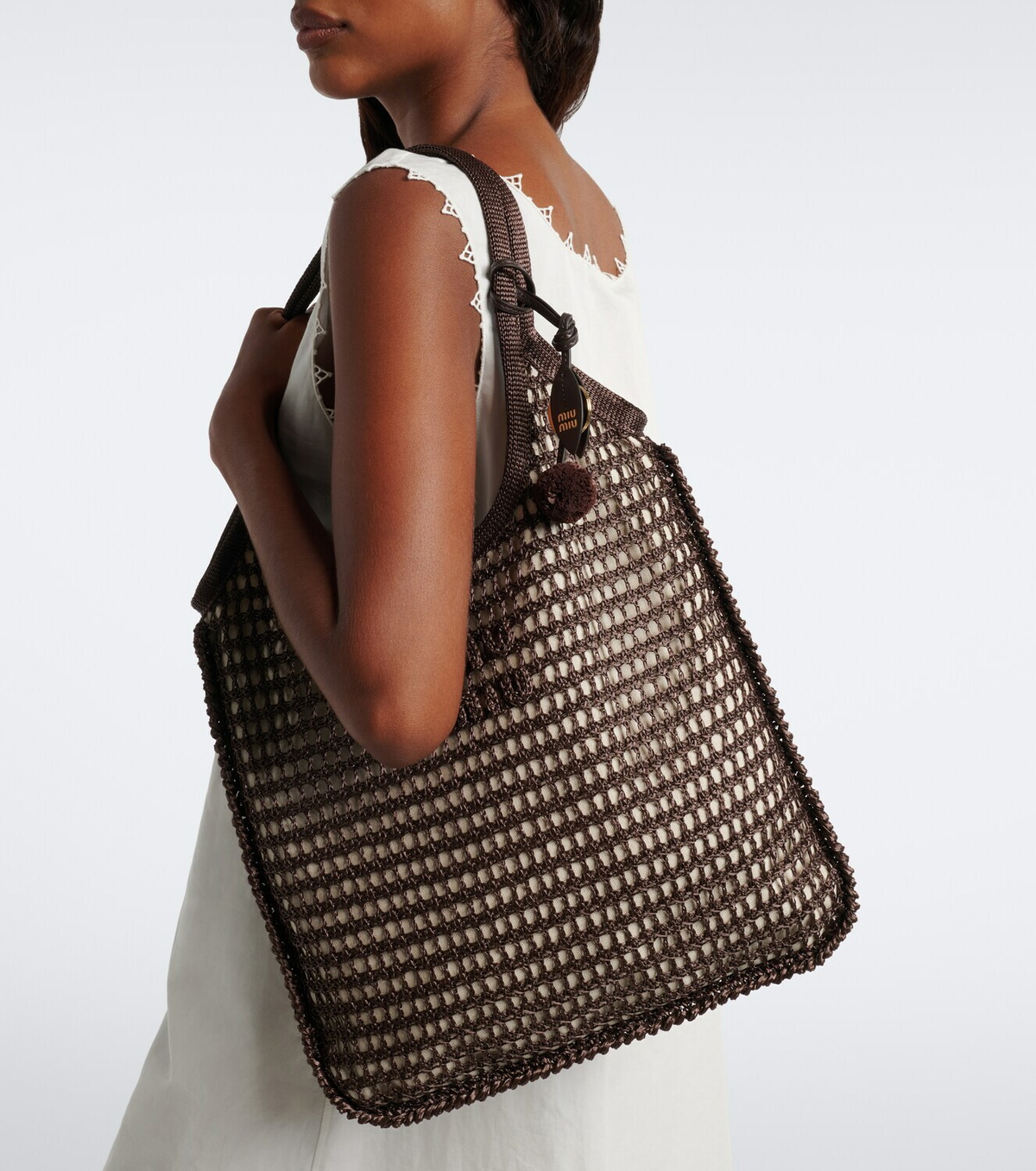 Miu Miu Ivy crochet raffia-effect shopper