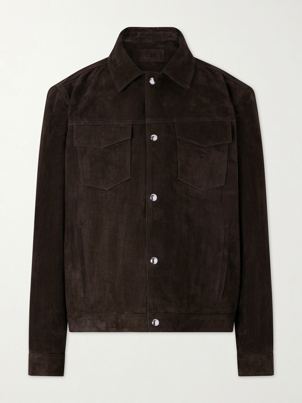 Mr P. - Croc-Effect Suede Jacket - Brown